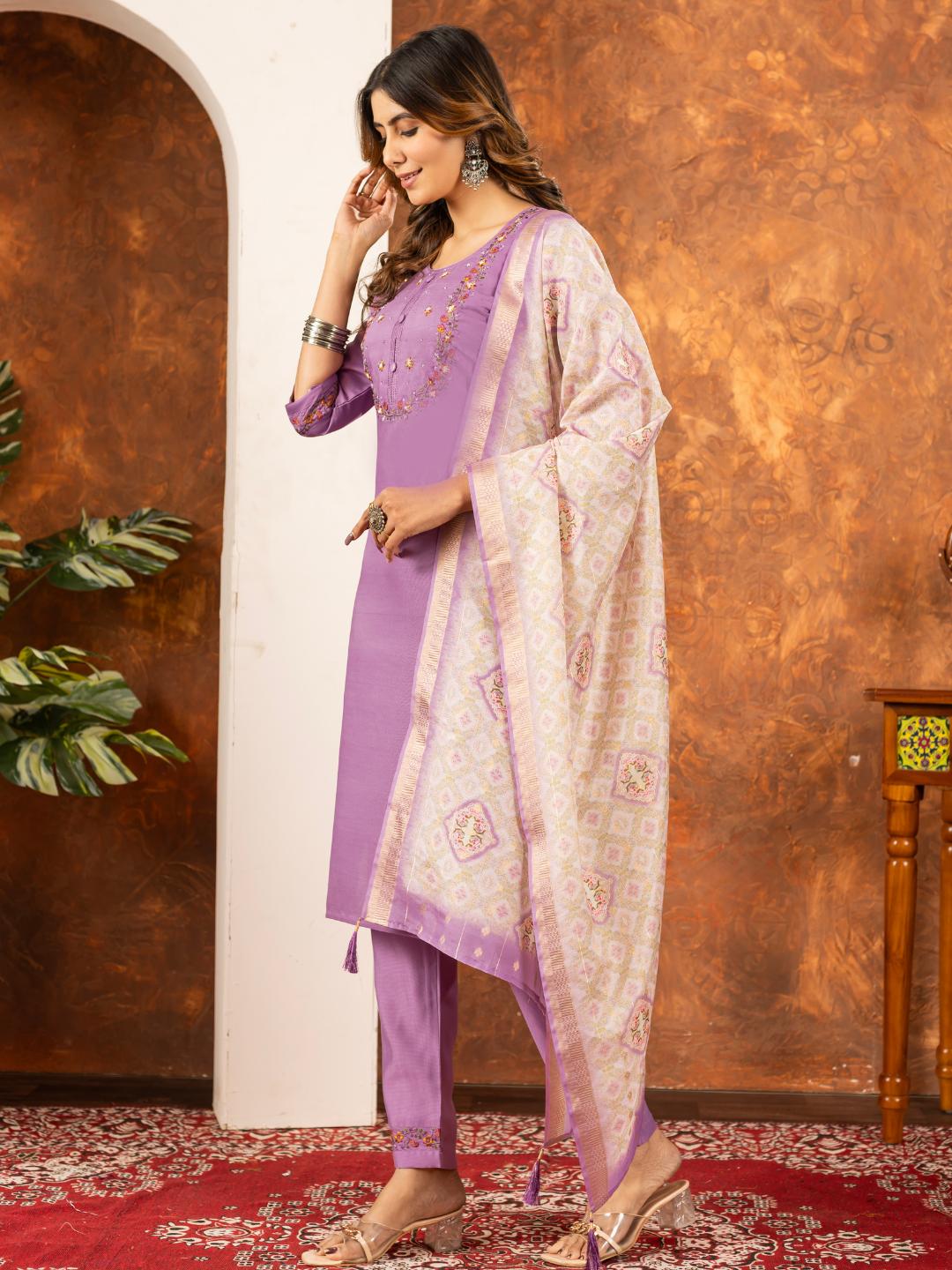 elegant straight kurti pant dupatta set