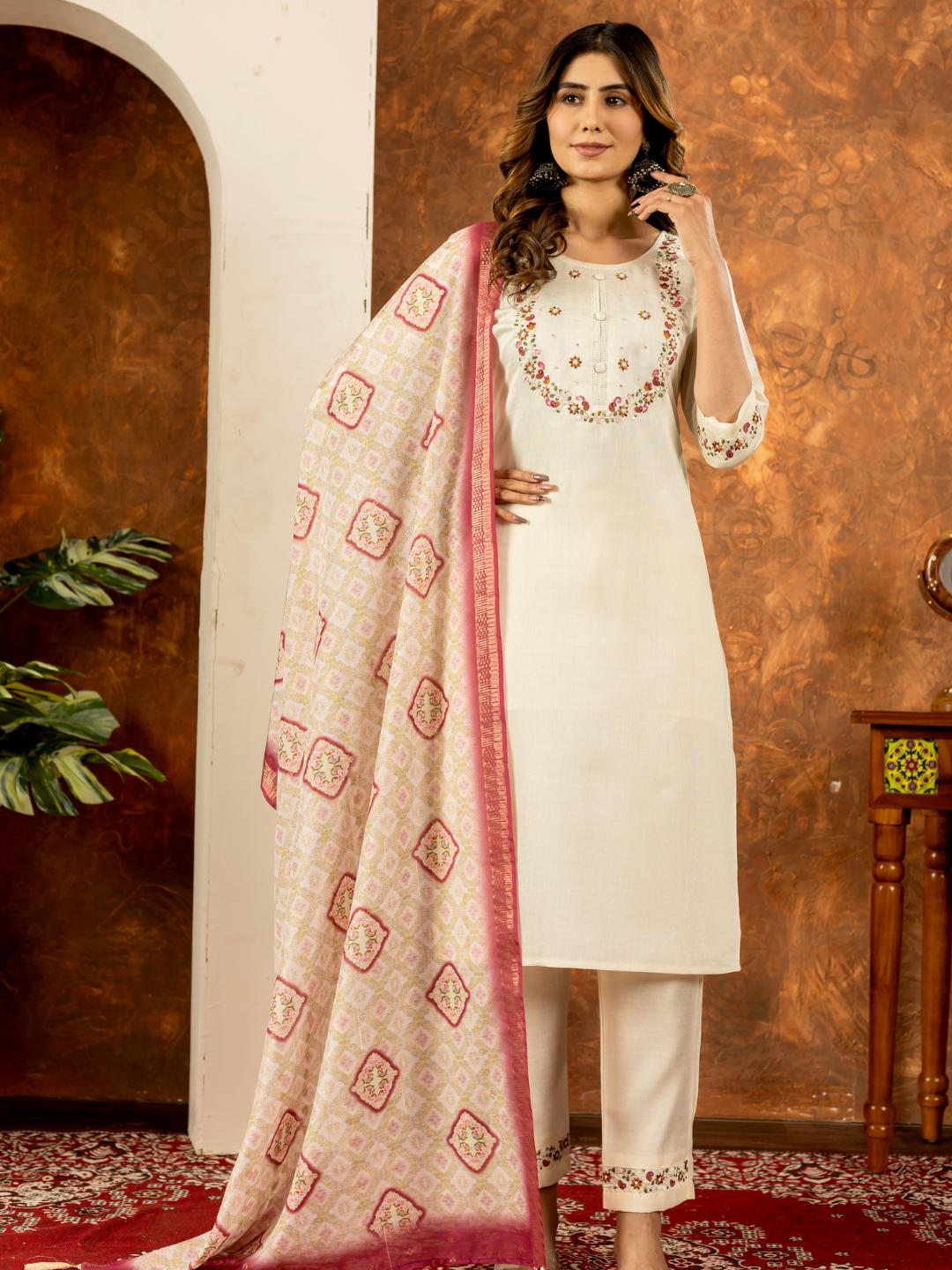 elegant straight kurti pant dupatta set