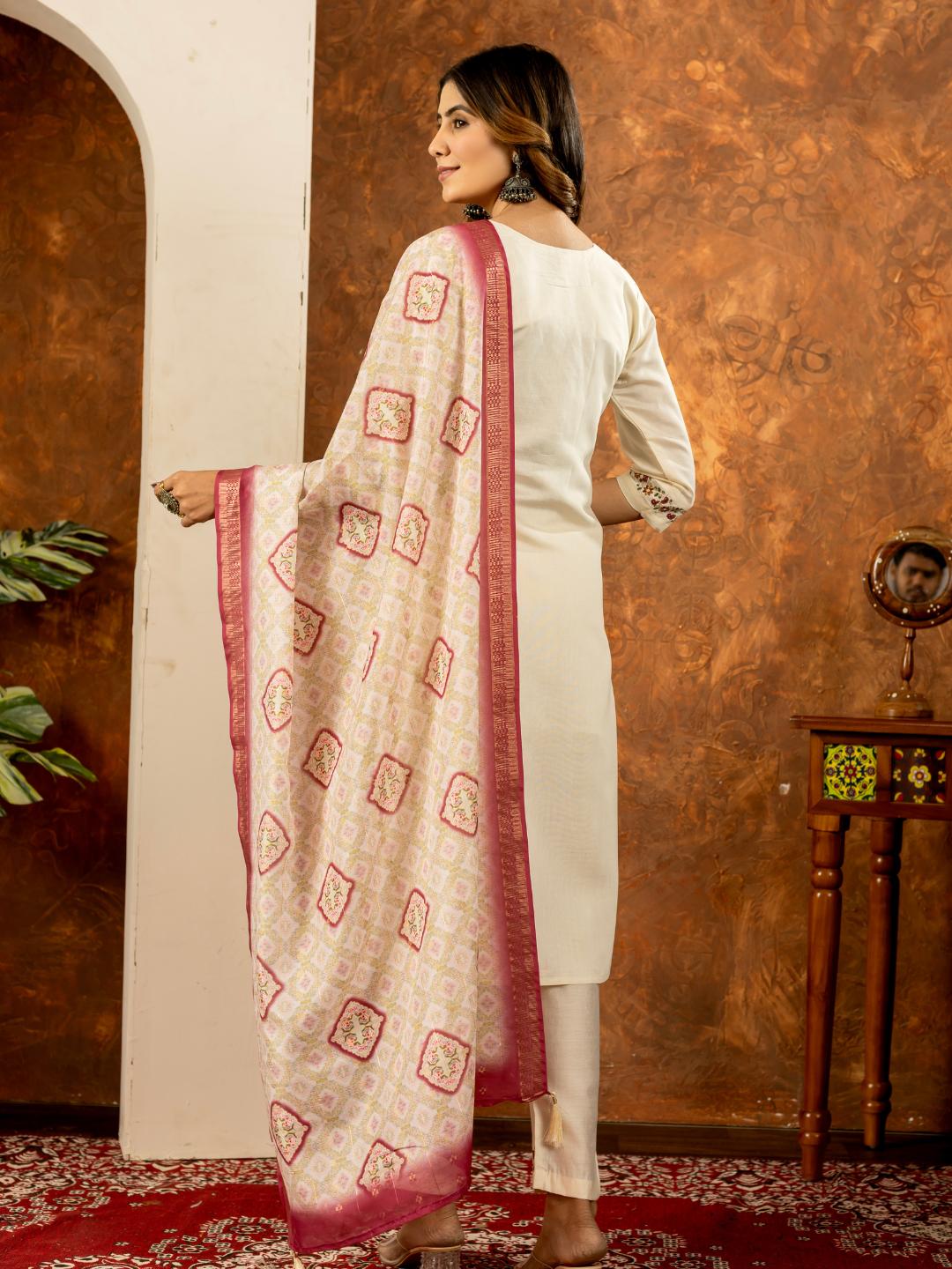 elegant straight kurti pant dupatta set