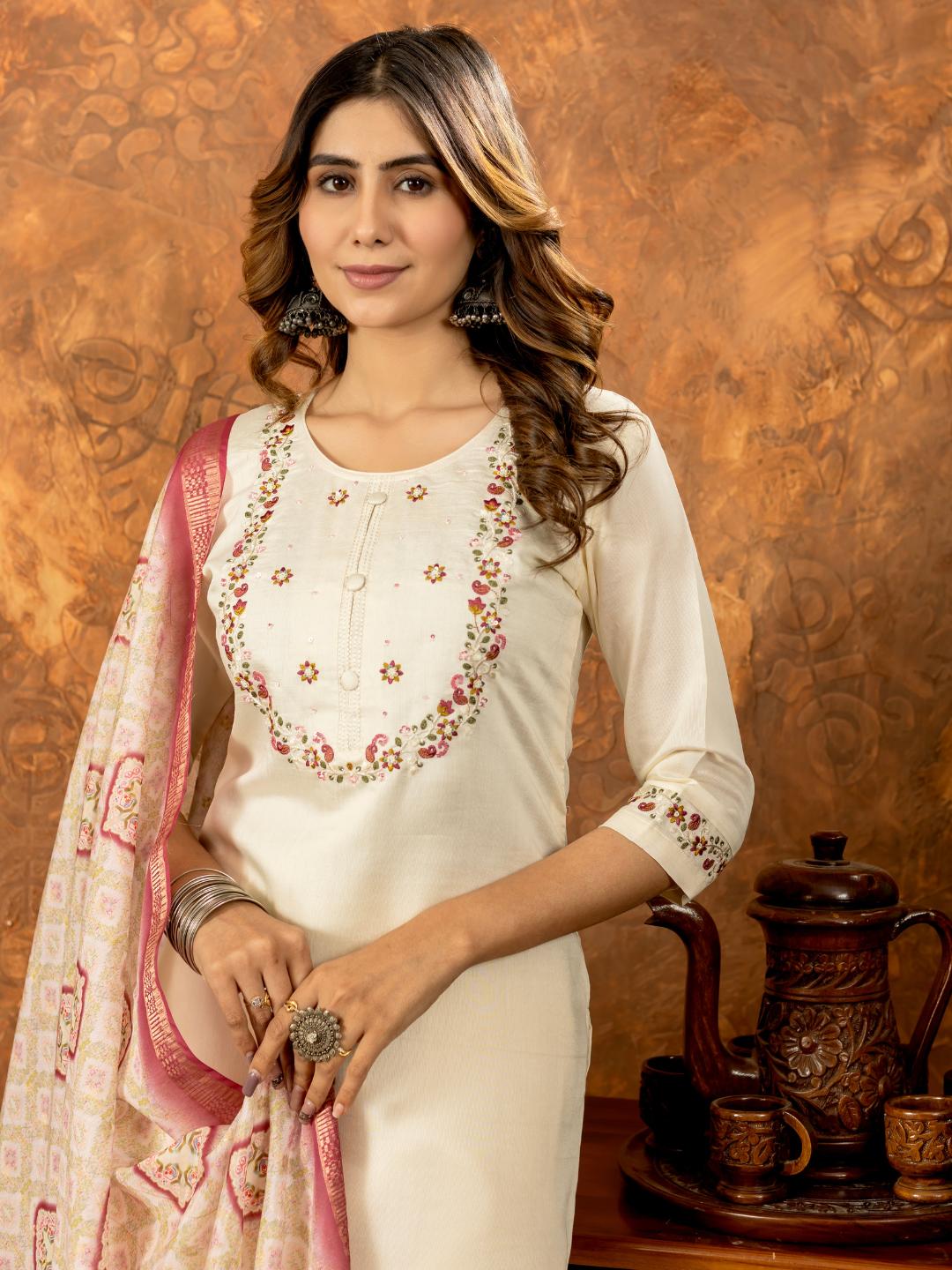 elegant straight kurti pant dupatta set