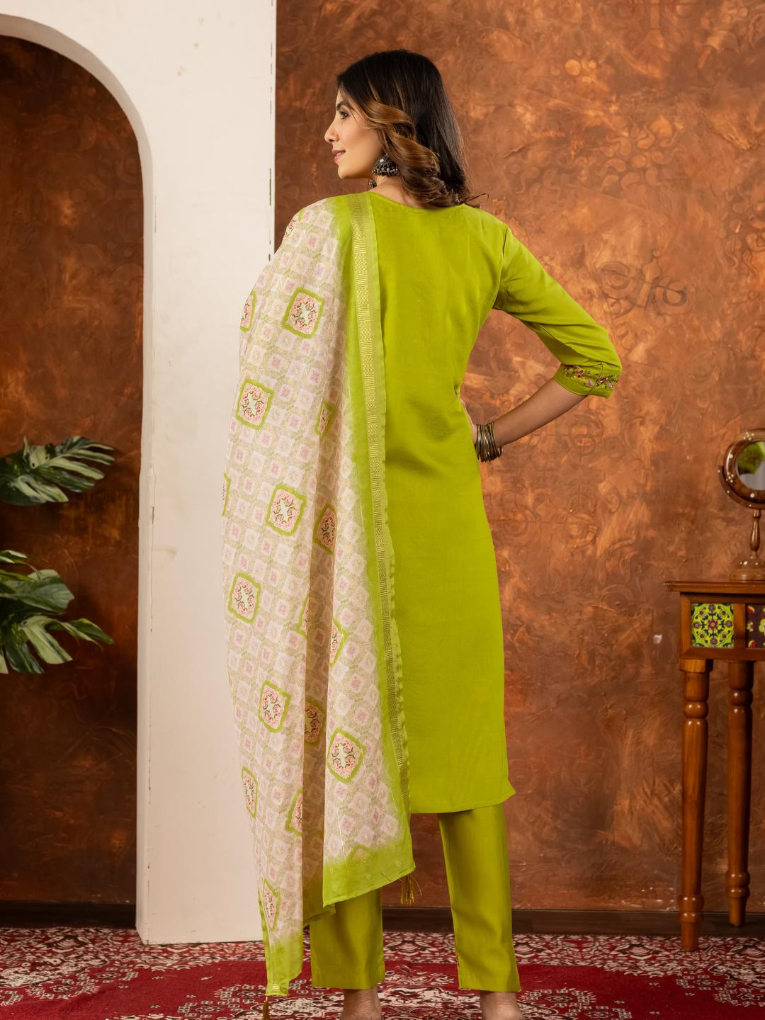 elegant straight kurti pant dupatta set