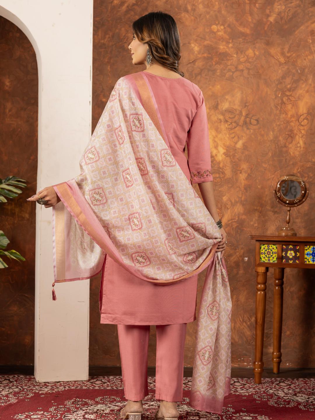 elegant straight kurti pant dupatta set