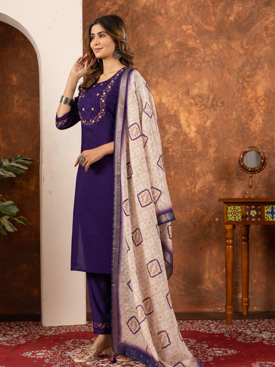 elegant straight kurti pant dupatta set