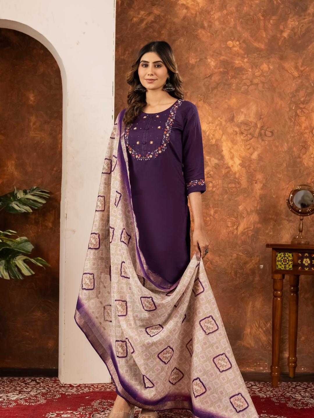 elegant straight kurti pant dupatta set
