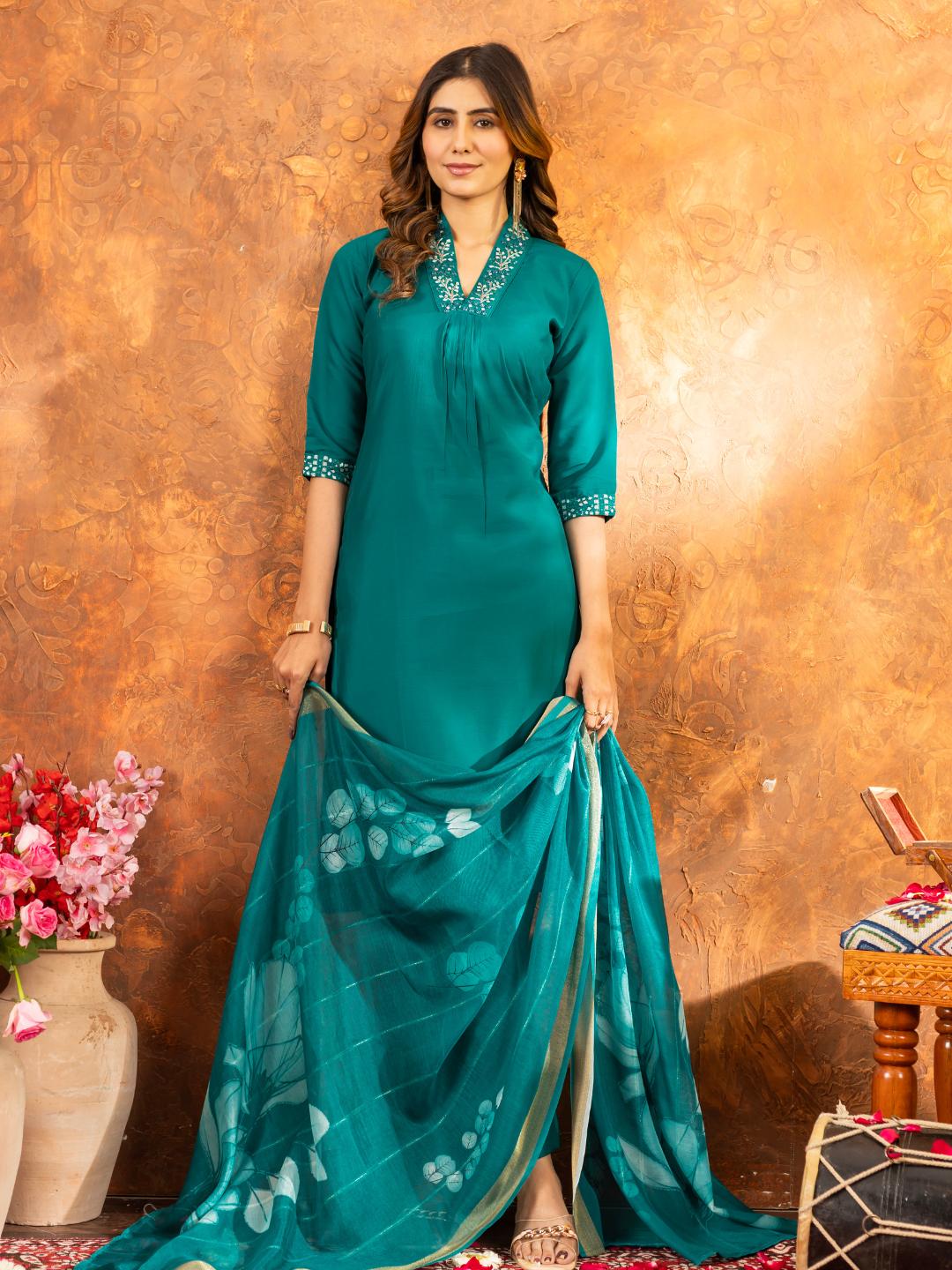 spiffy straight kurti pant dupatta set
