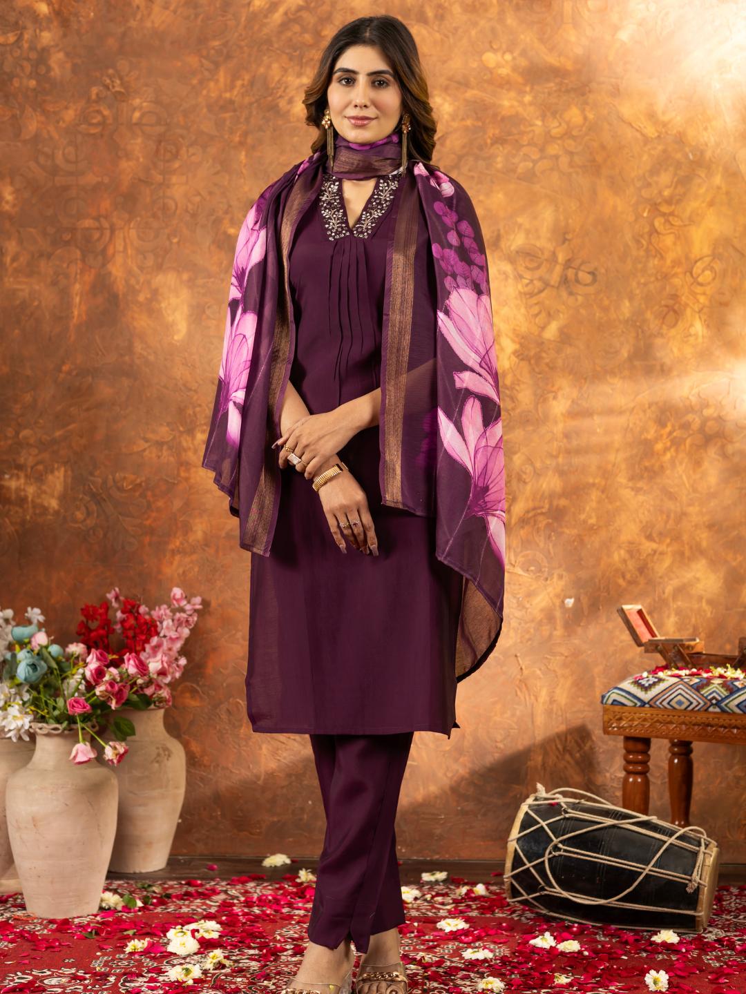 spiffy straight kurti pant dupatta set