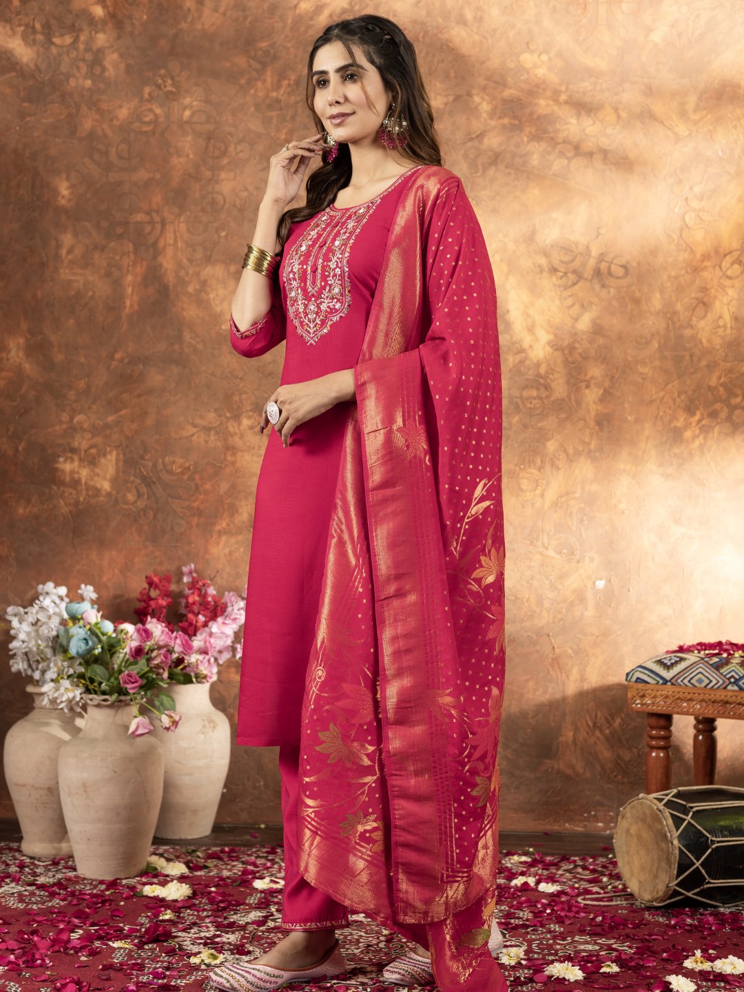 snappy straight kurti set for women with dupatta & pant