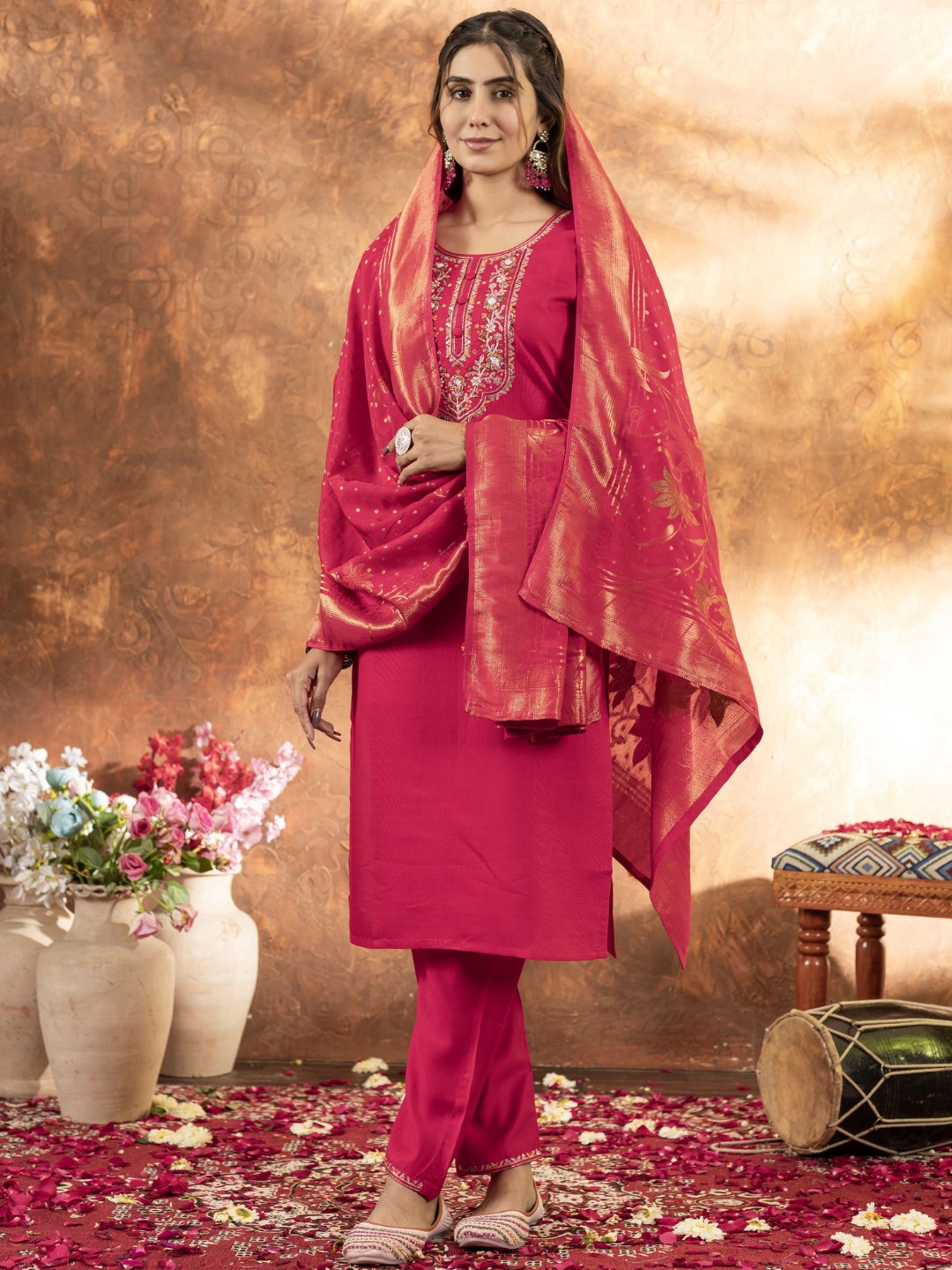 snappy straight kurti set for women with dupatta & pant