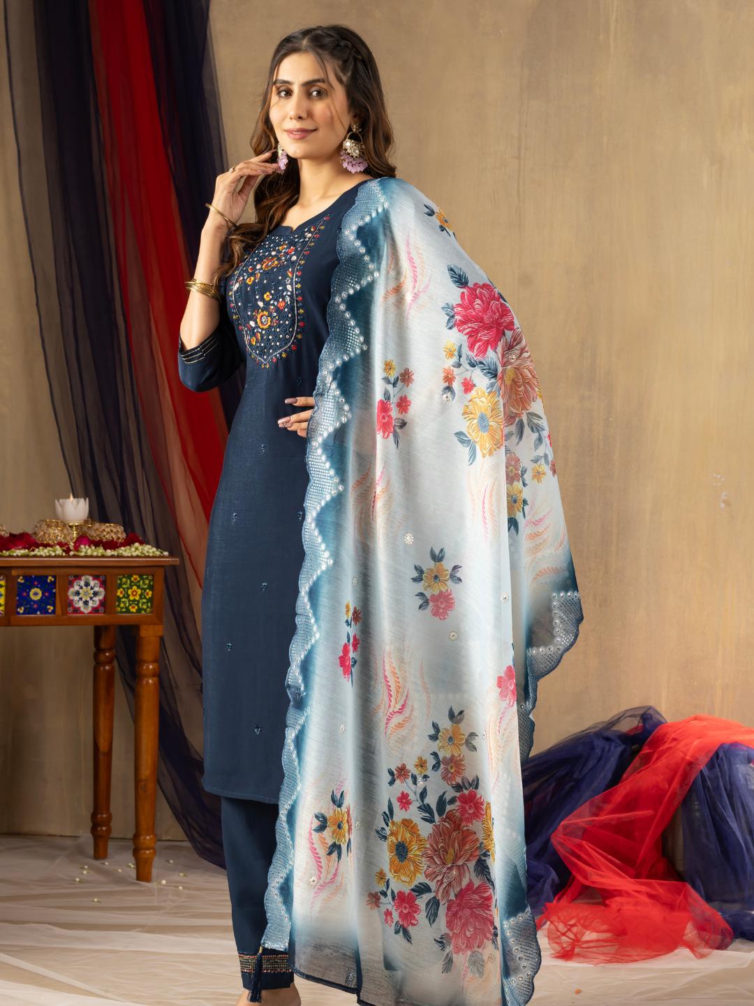 gummy straight kurti dupatta set with pants – flip the style