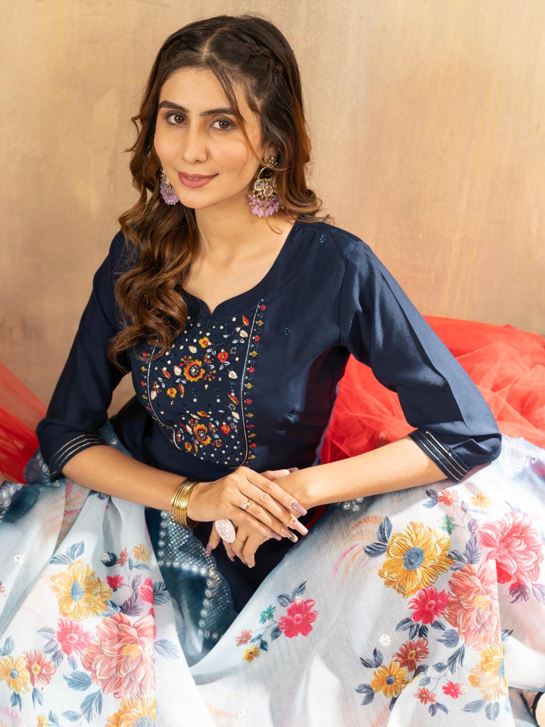 gummy straight kurti dupatta set with pants – flip the style