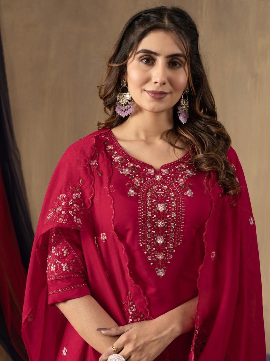 roman silk embroidered straight kurti pant dupatta set for women – flip the style