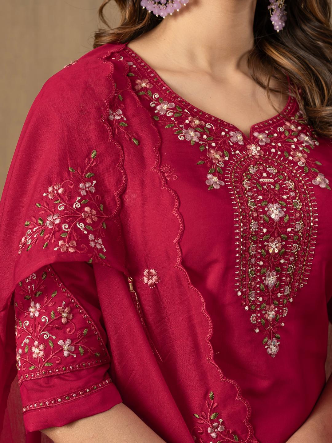 roman silk embroidered straight kurti pant dupatta set for women – flip the style