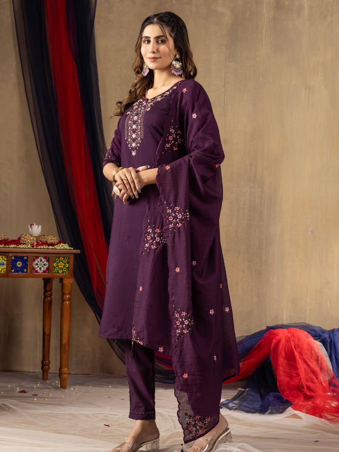 roman silk embroidered straight kurti pant dupatta set for women – flip the style