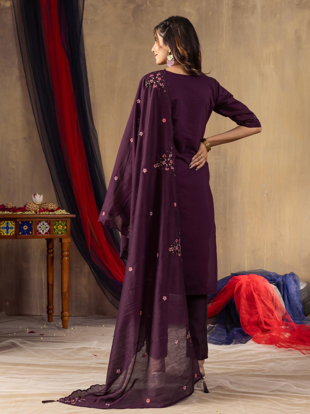 roman silk embroidered straight kurti pant dupatta set for women – flip the style