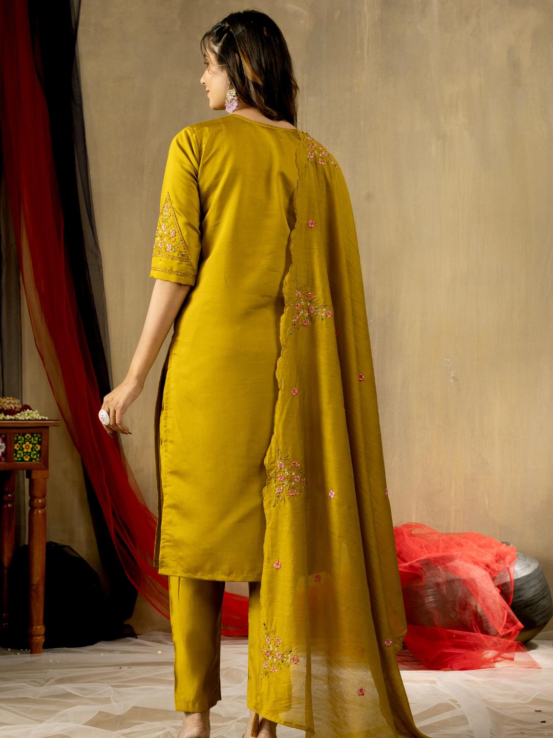 roman silk embroidered straight kurti pant dupatta set for women – flip the style