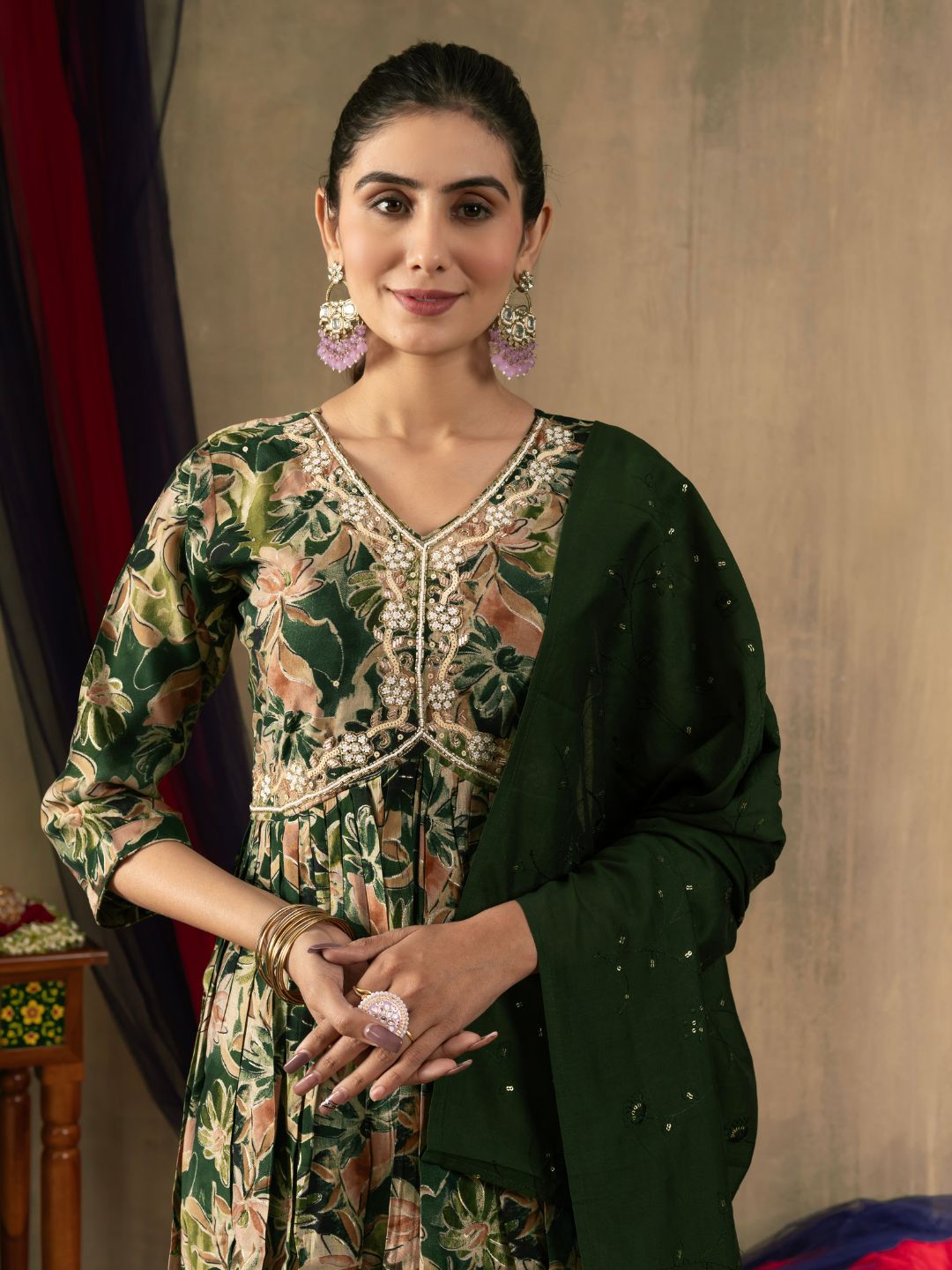 disseminate embroidered straight kurti pant dupatta set for women