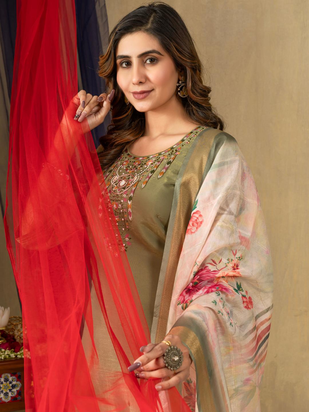 embroidered straight kurti dupatta set for women – ethnic wear by flip the style