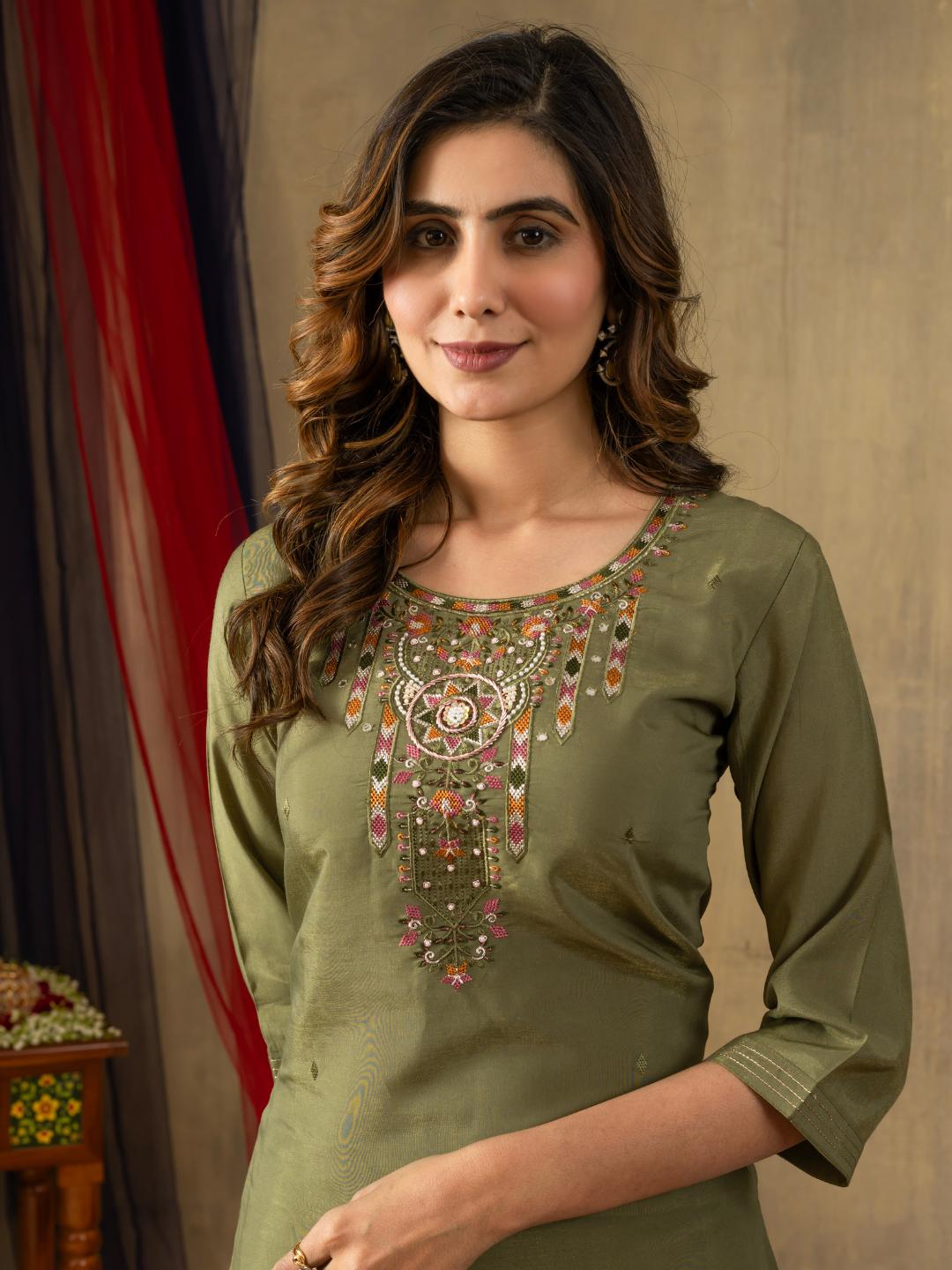 embroidered straight kurti dupatta set for women – ethnic wear by flip the style