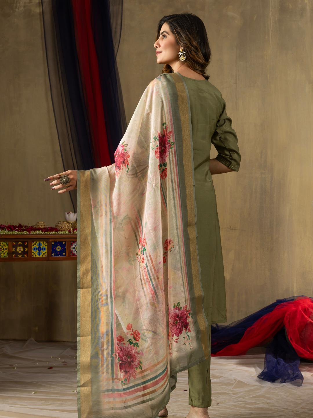 embroidered straight kurti dupatta set for women – ethnic wear by flip the style