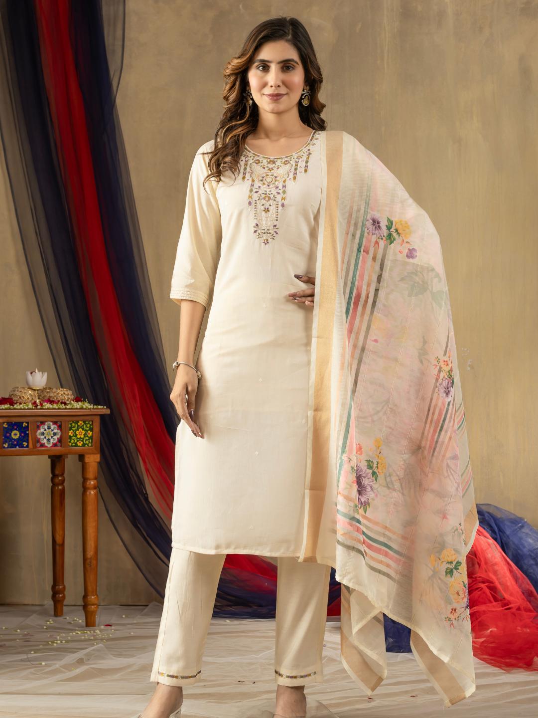embroidered straight kurti dupatta set for women – ethnic wear by flip the style
