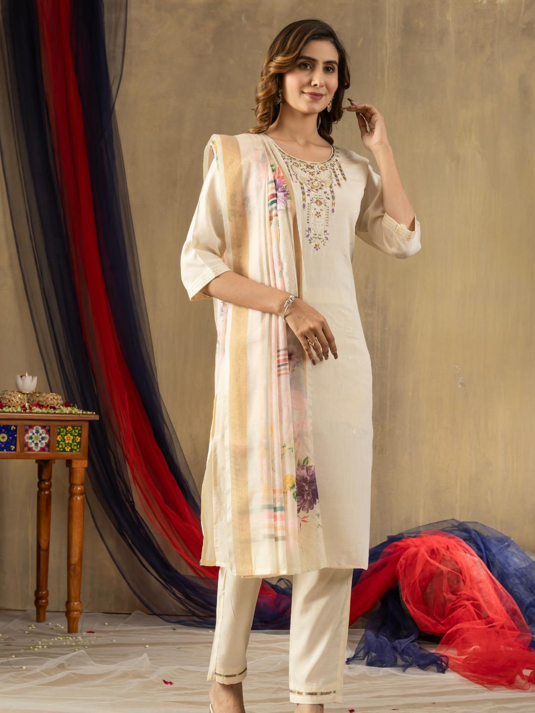 embroidered straight kurti dupatta set for women – ethnic wear by flip the style