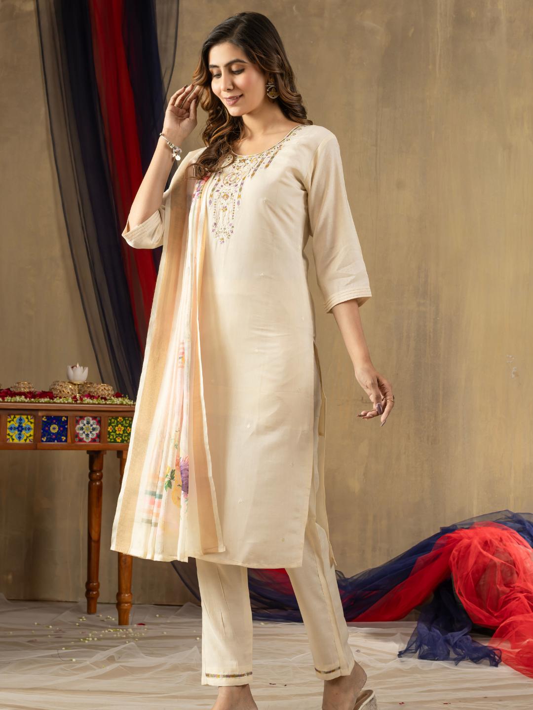 embroidered straight kurti dupatta set for women – ethnic wear by flip the style