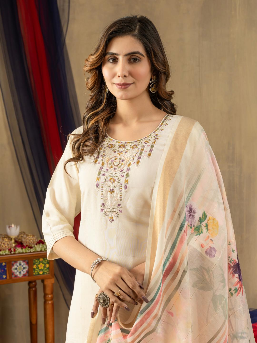 embroidered straight kurti dupatta set for women – ethnic wear by flip the style