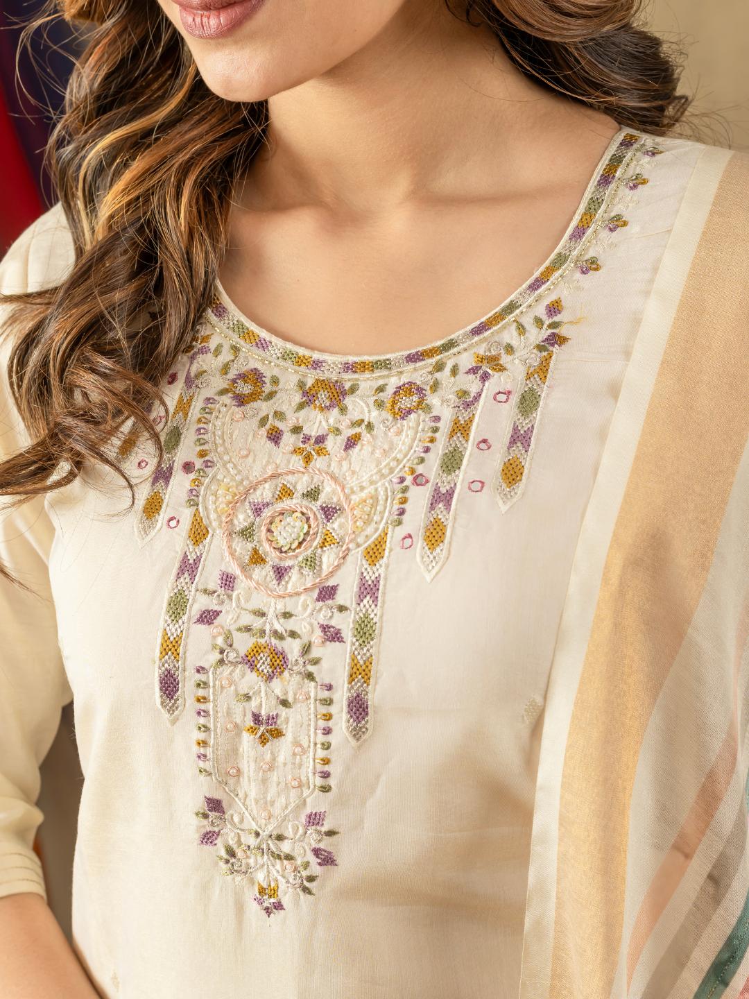 embroidered straight kurti dupatta set for women – ethnic wear by flip the style