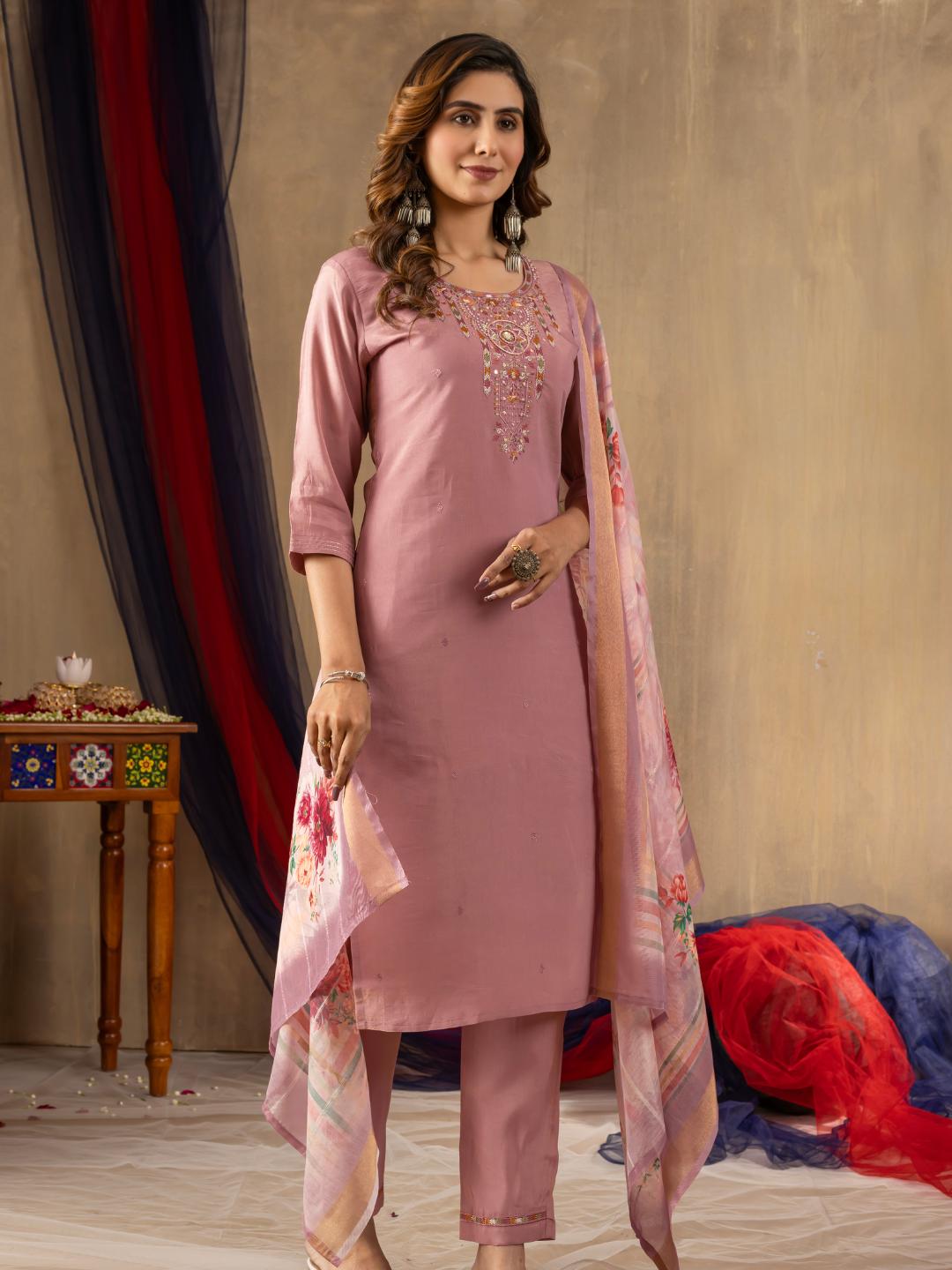 embroidered straight kurti dupatta set for women – ethnic wear by flip the style