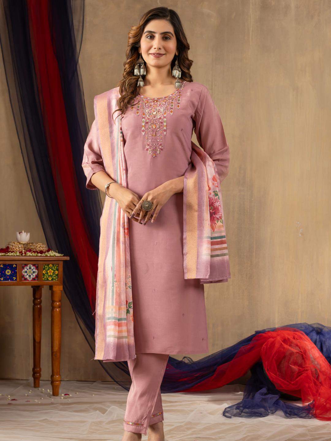 embroidered straight kurti dupatta set for women – ethnic wear by flip the style