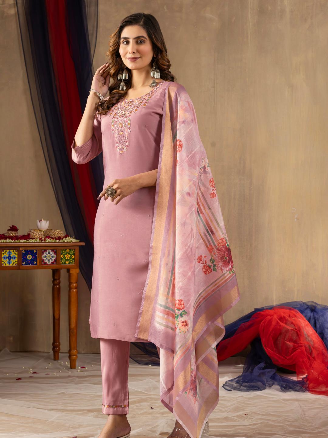 embroidered straight kurti dupatta set for women – ethnic wear by flip the style