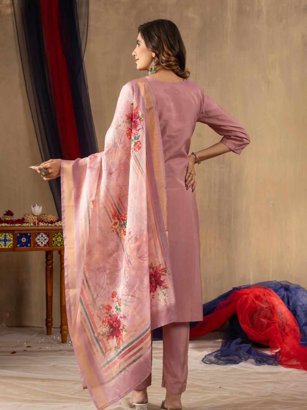 embroidered straight kurti dupatta set for women – ethnic wear by flip the style
