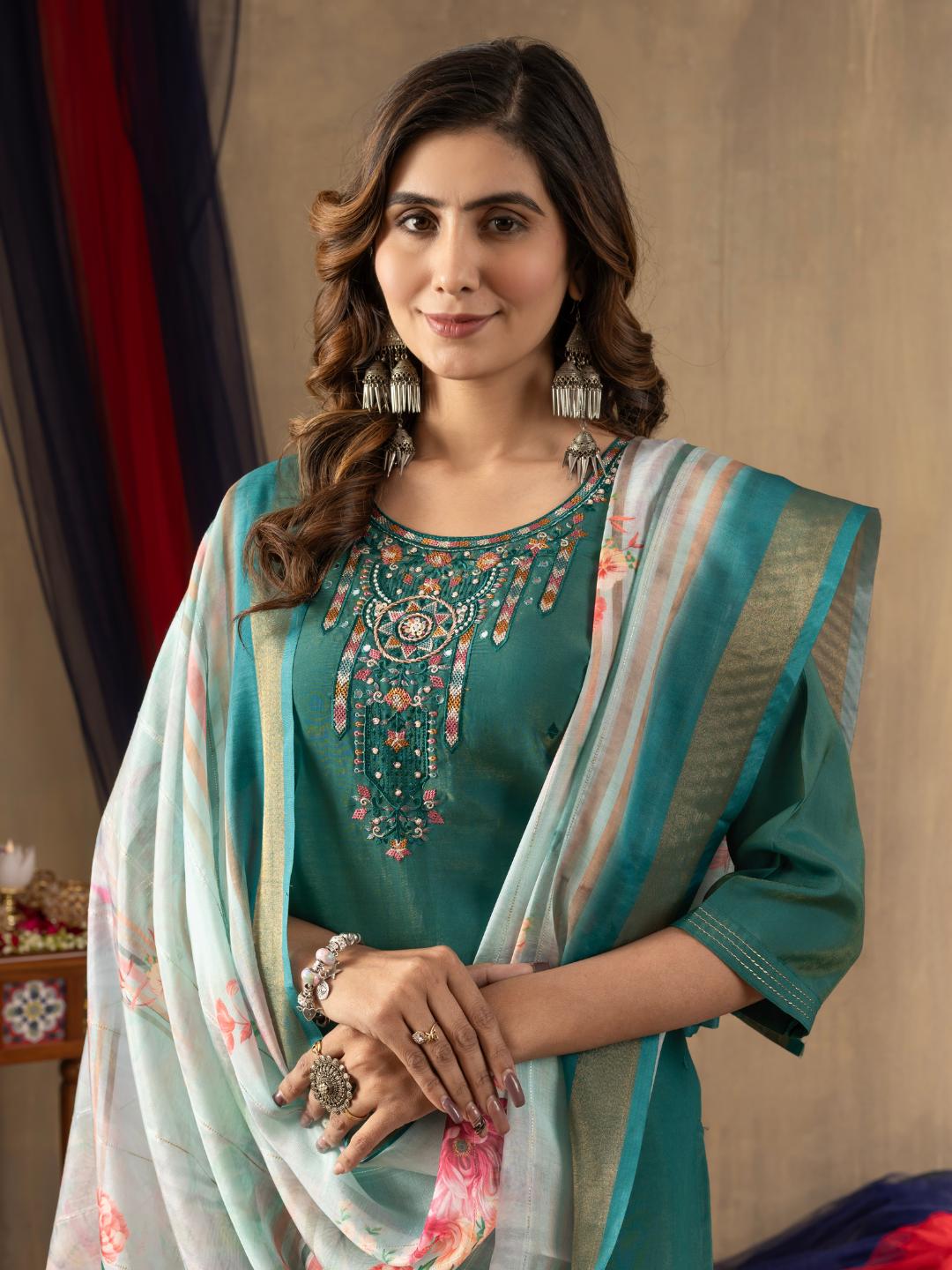 embroidered straight kurti dupatta set for women – ethnic wear by flip the style