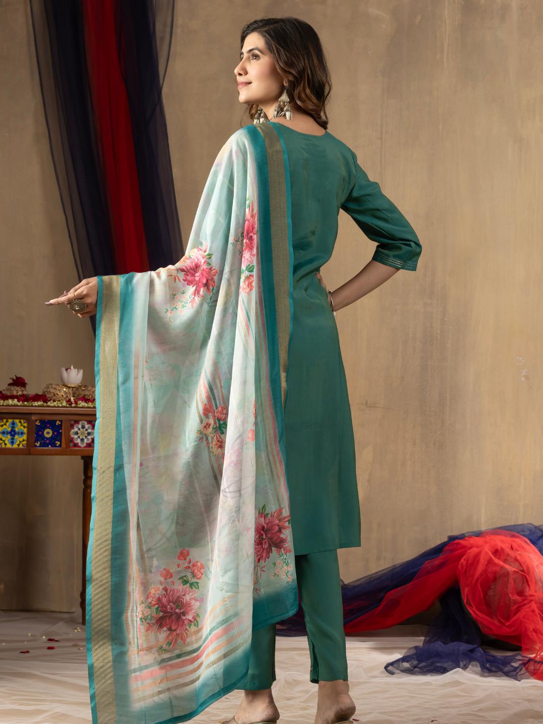 embroidered straight kurti dupatta set for women – ethnic wear by flip the style