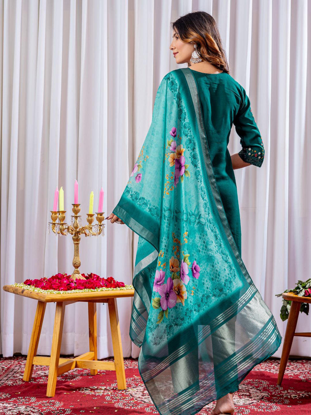 graceful viscose silk kurti pant dupatta set