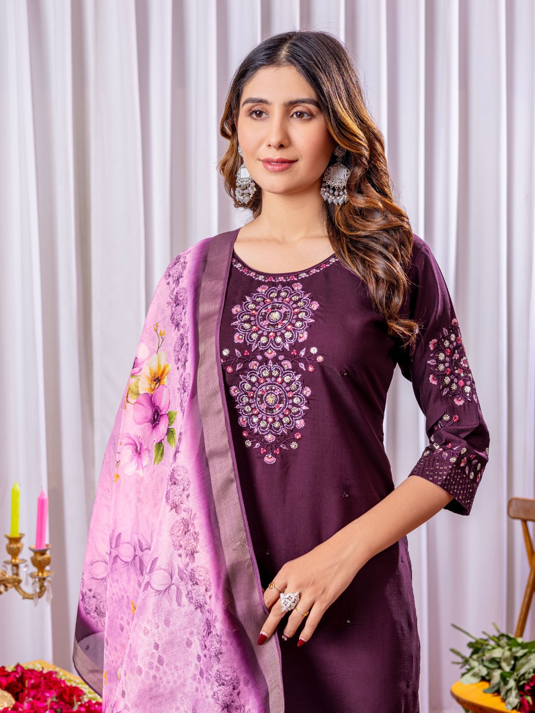 graceful viscose silk kurti pant dupatta set