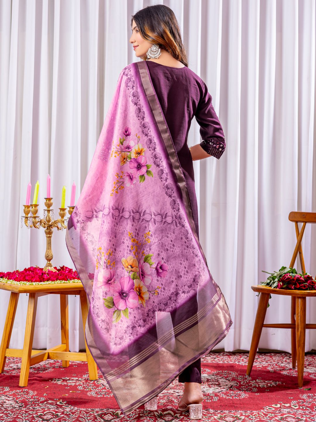 graceful viscose silk kurti pant dupatta set