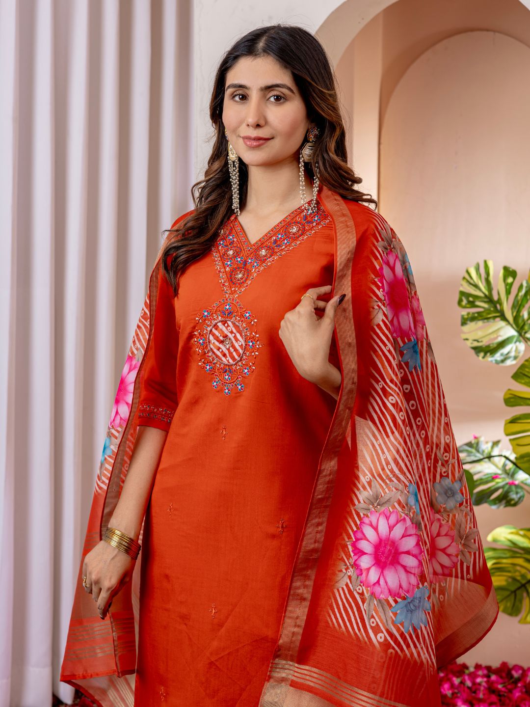 stylish & elegant straight kurti pant dupatta set for women