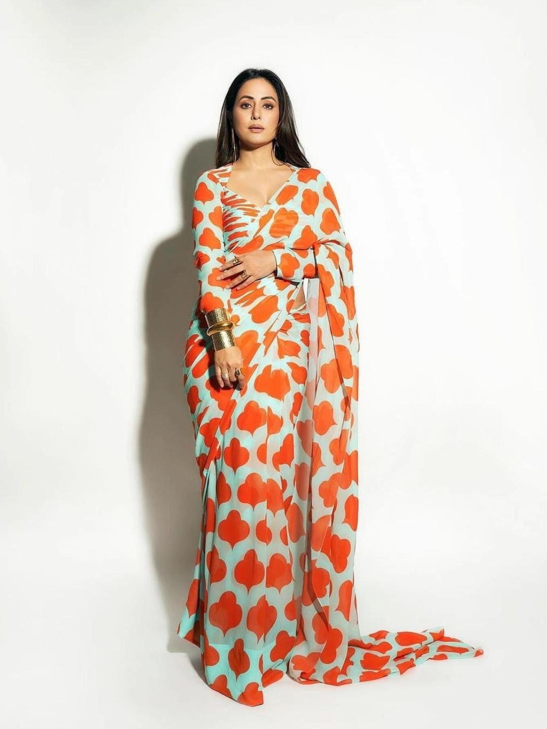 hina orange saree