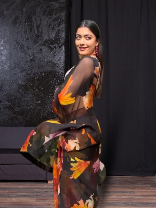 Rashmika Mandana Flower Saree