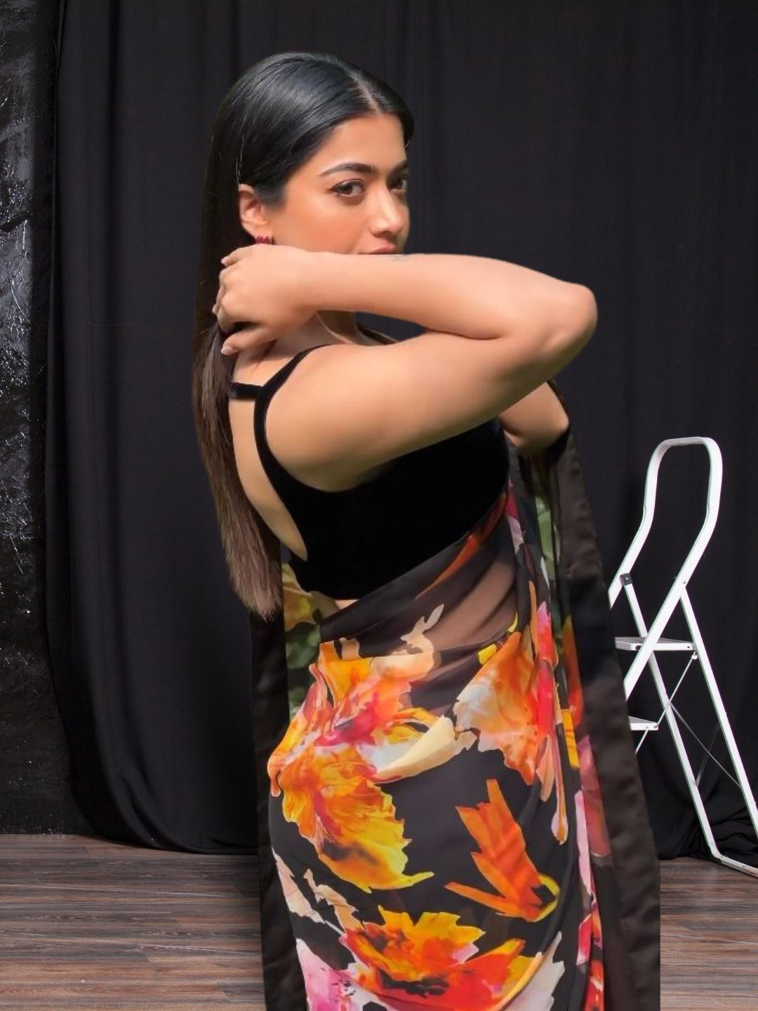 rashmika mandana flower saree