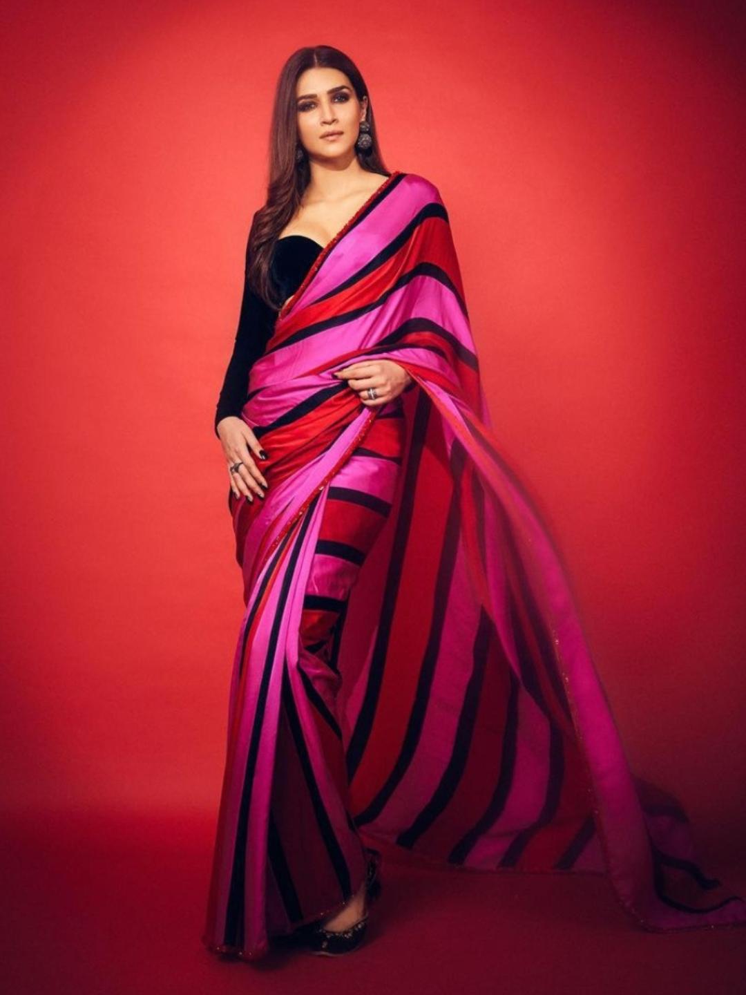 kriti style satin silk saree