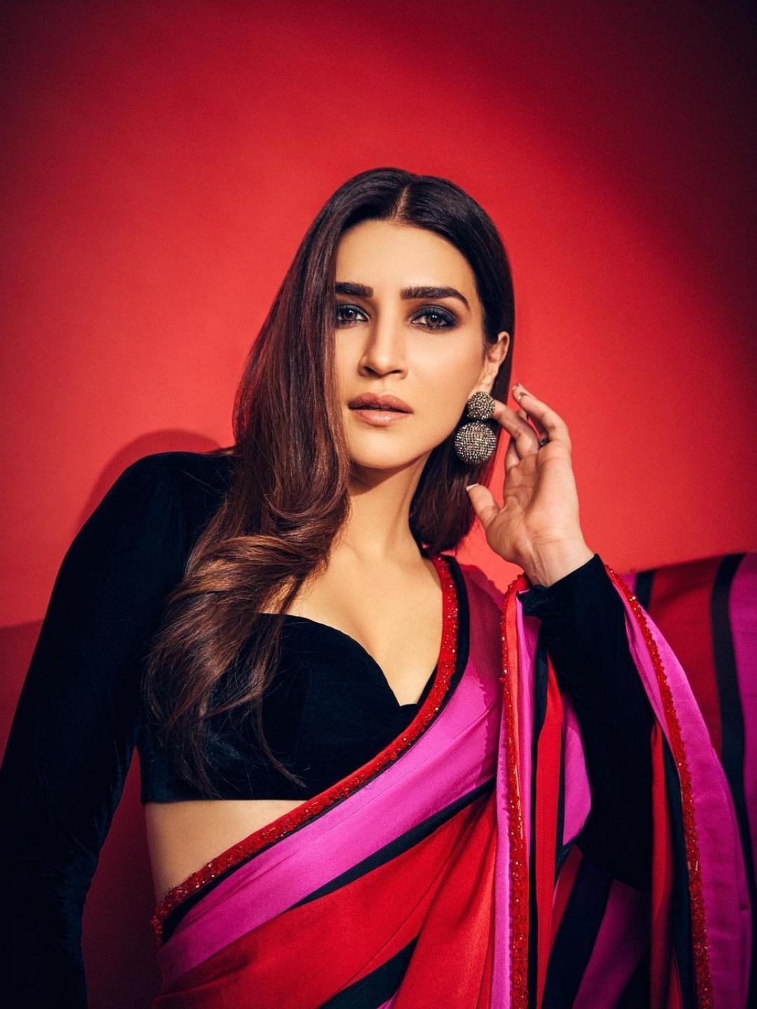 kriti style satin silk saree