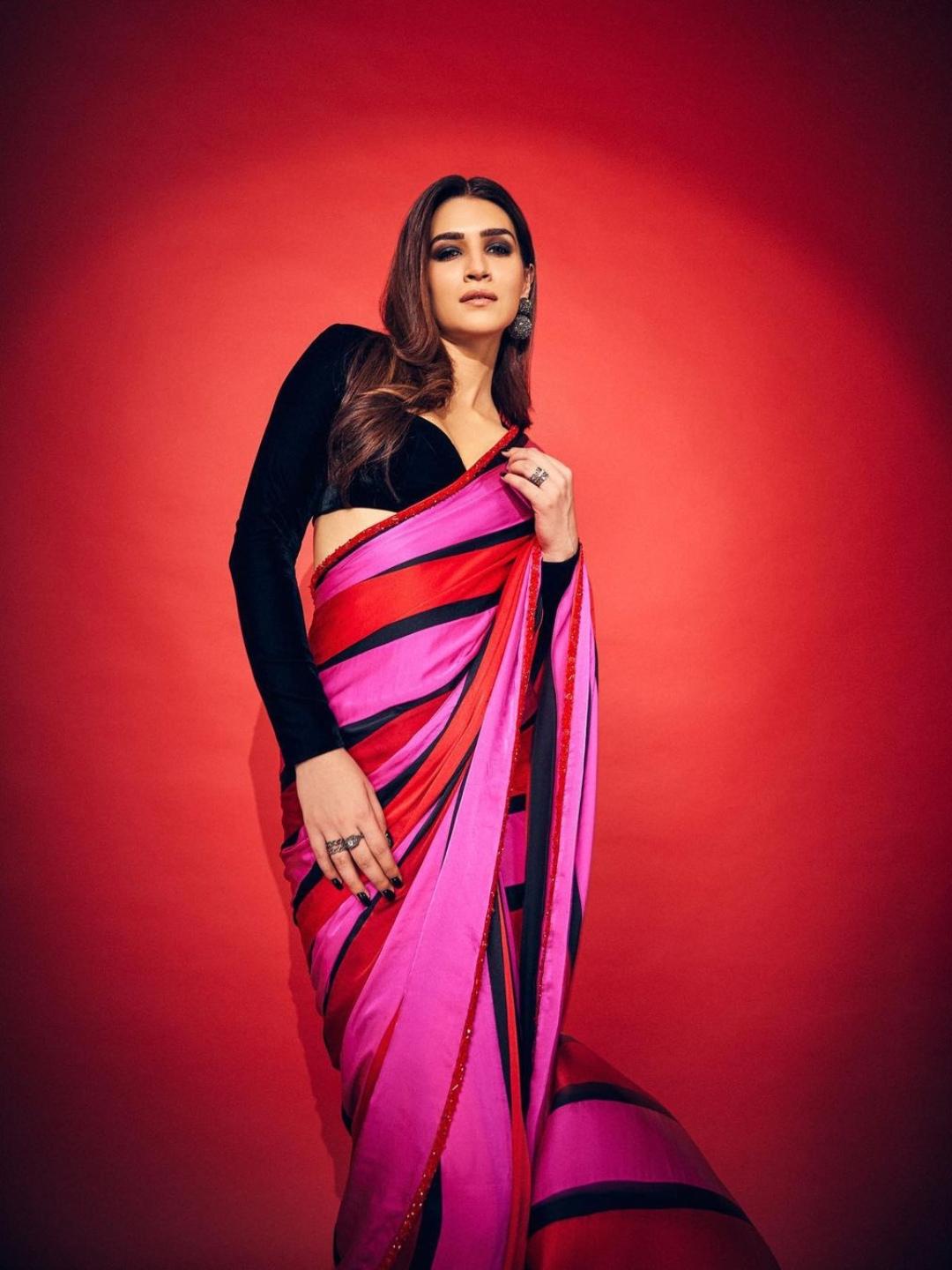 kriti style satin silk saree