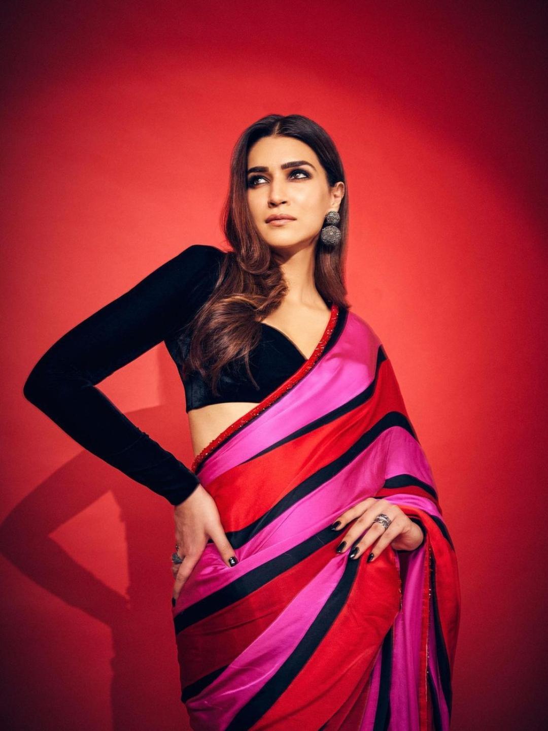 kriti style satin silk saree