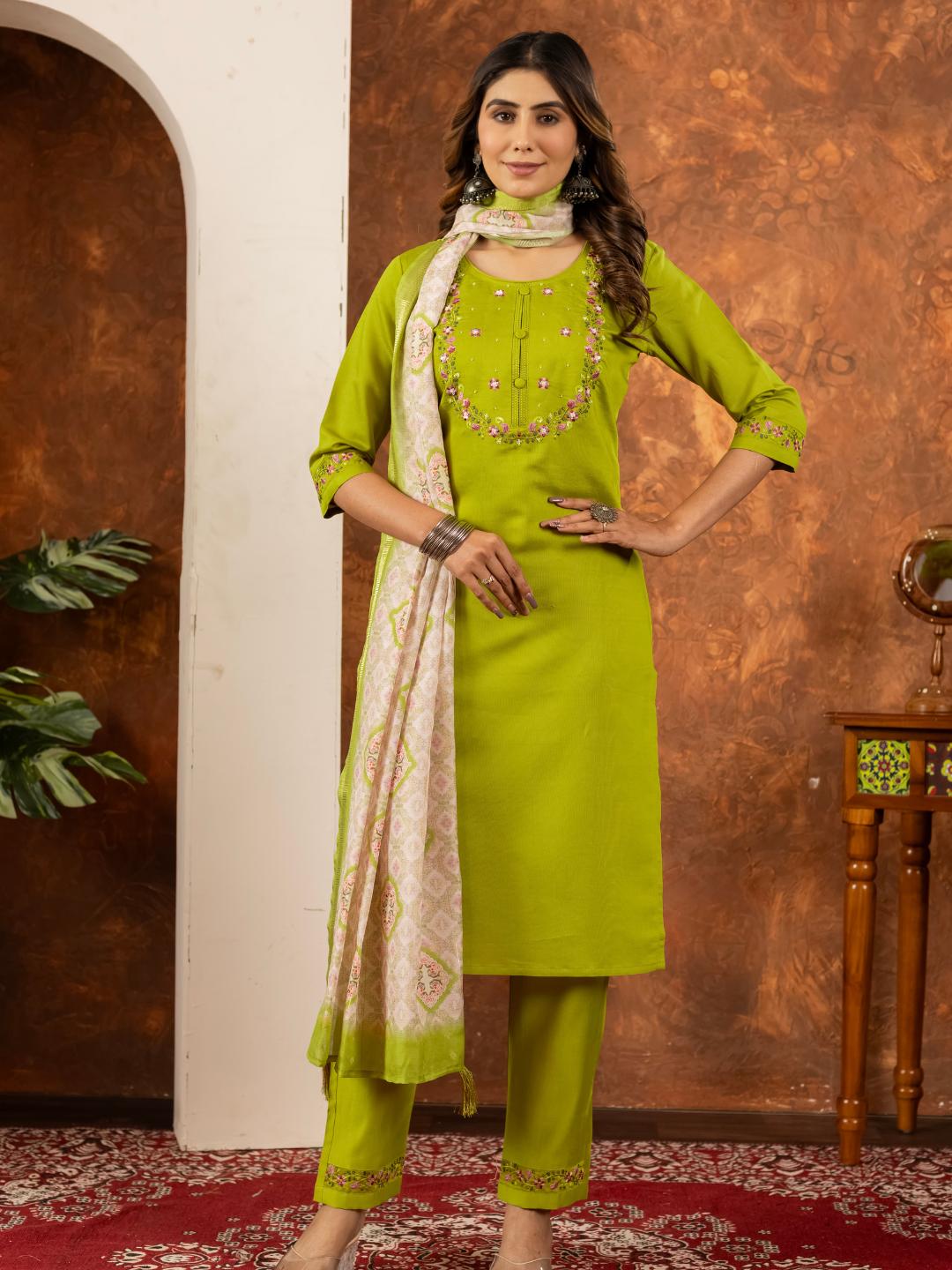 elegant straight kurti pant dupatta set