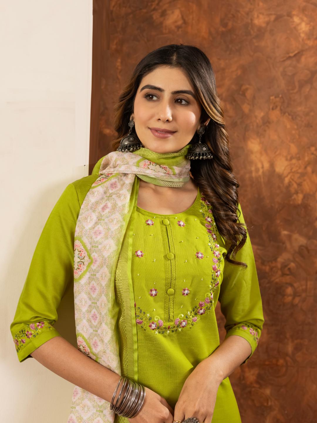 elegant straight kurti pant dupatta set