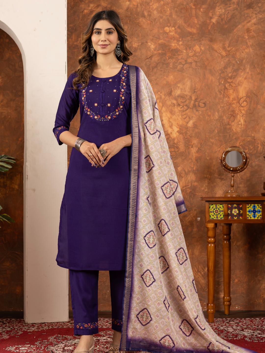 elegant straight kurti pant dupatta set