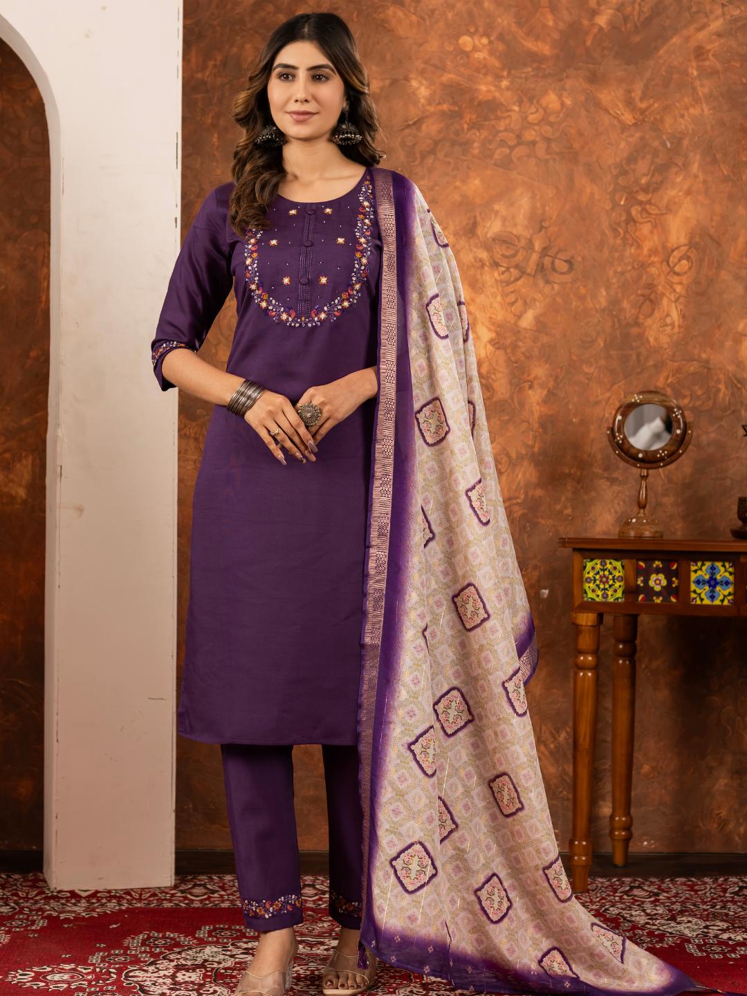 elegant straight kurti pant dupatta set