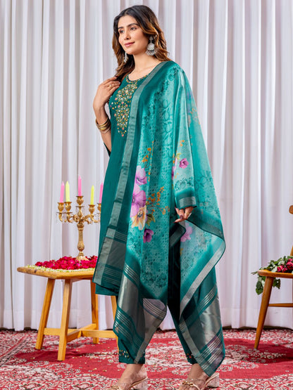 Graceful Viscose Silk Kurti Pant Dupatta Set